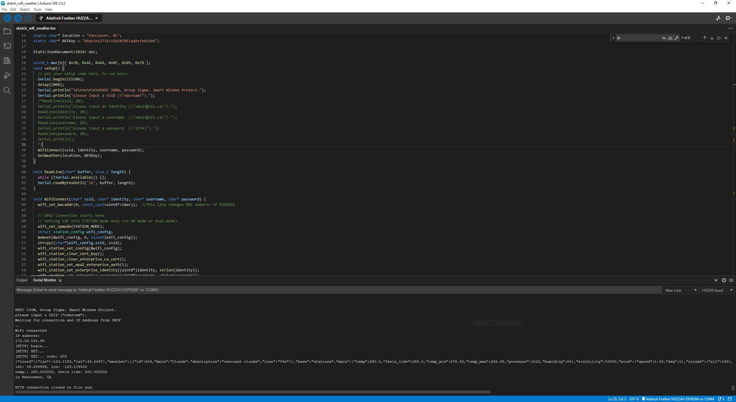 Weather data returned by the OpenWeather API
